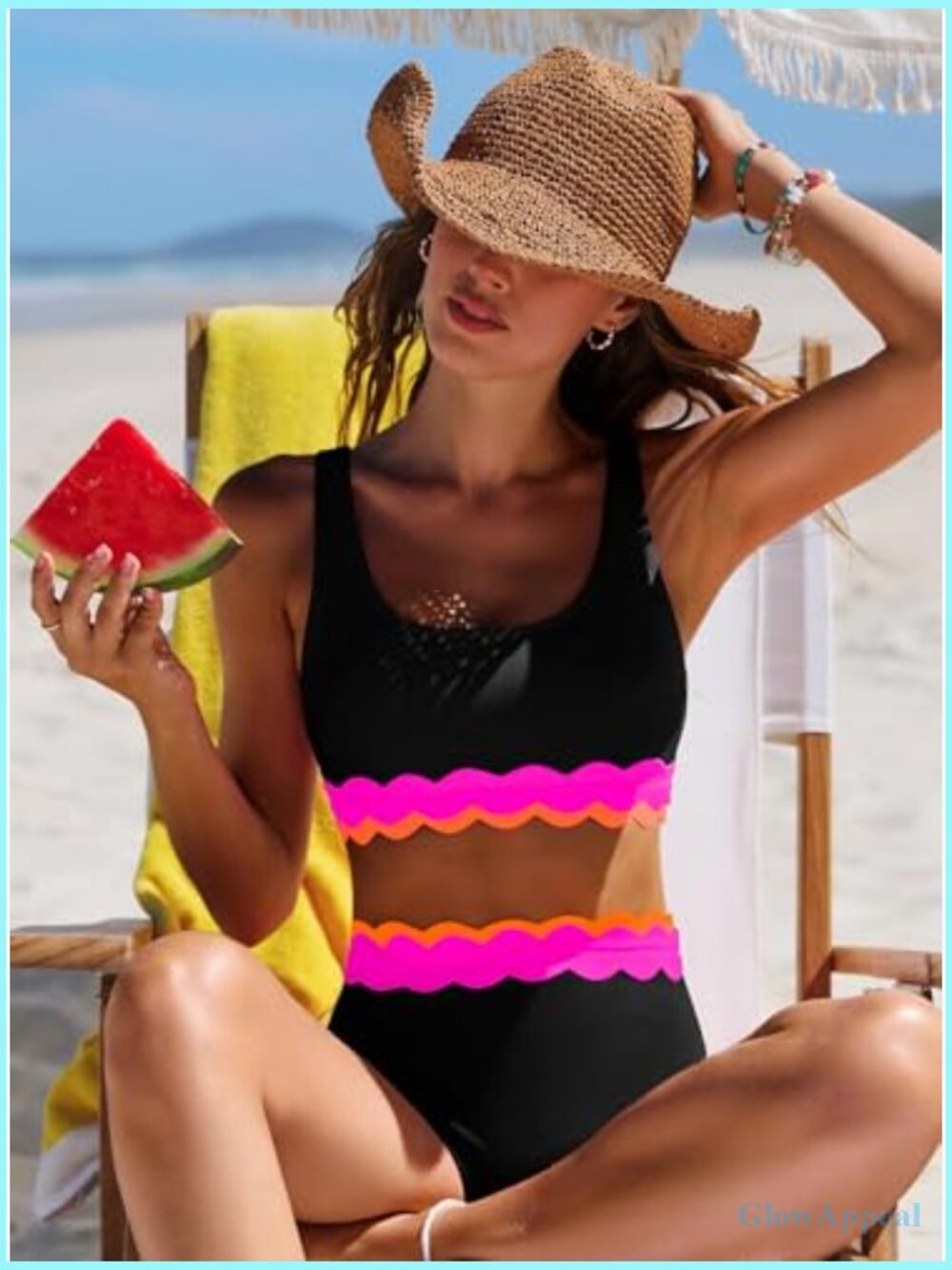 High Waisted Bikini Set Two Piece Swimwear Scalloped Tankini - Picture 3 of 6